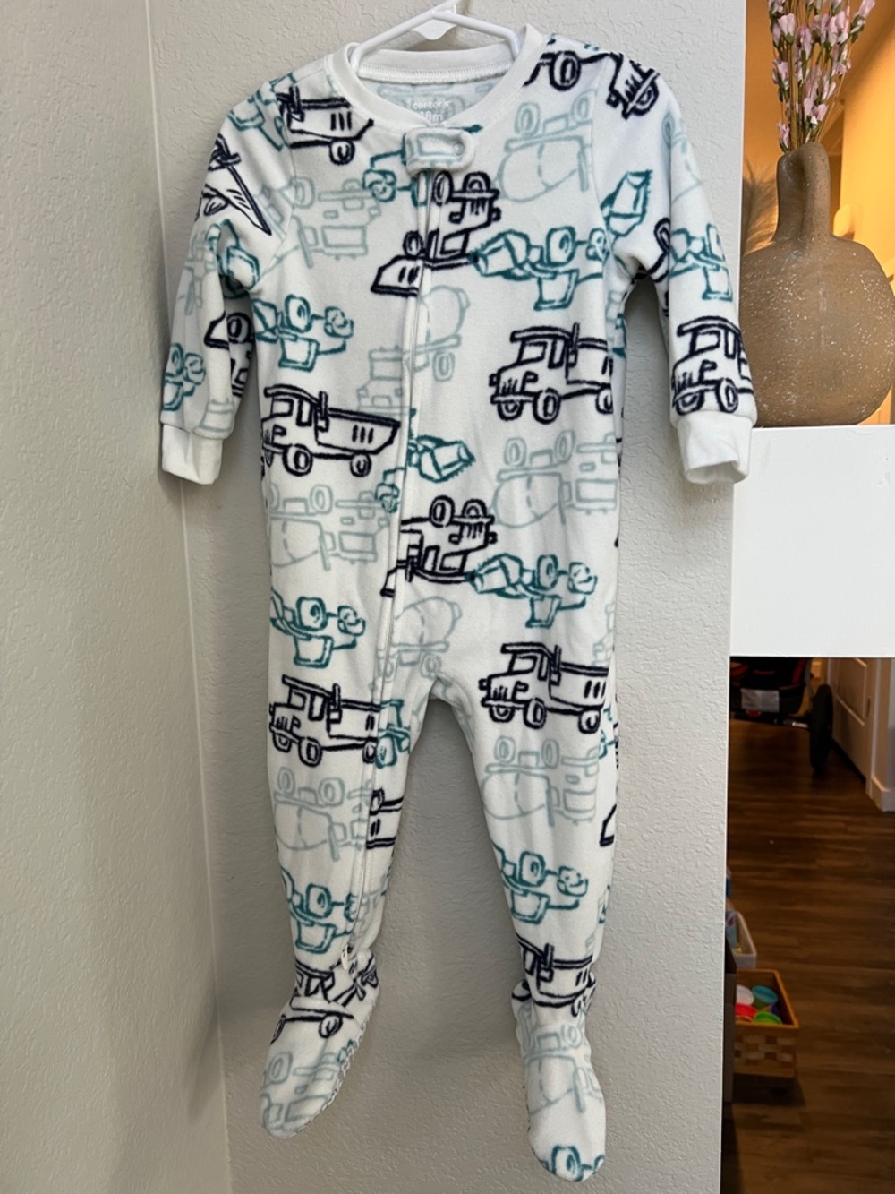 Carter’s Boys' White and blue Truck Print Fleece Onsie